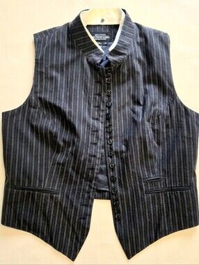 Pinstripe Goth-Chic Vest w/ Detachable Collar, Cotton